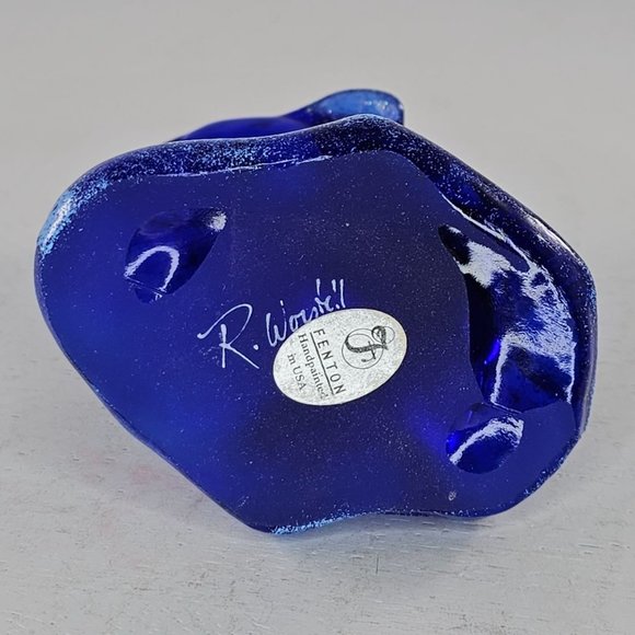 Fenton Art Glass Figurine Cobalt Blue Dolphin On Wave 4" Signed Hand Painted - Picture 8 of 10